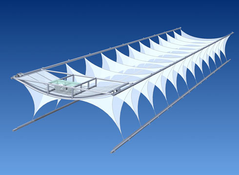 3D Modell parallel raffbares Dach